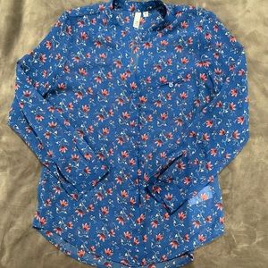 Kut from the Kloth sheer floral blouse button down long sleeve blue size…